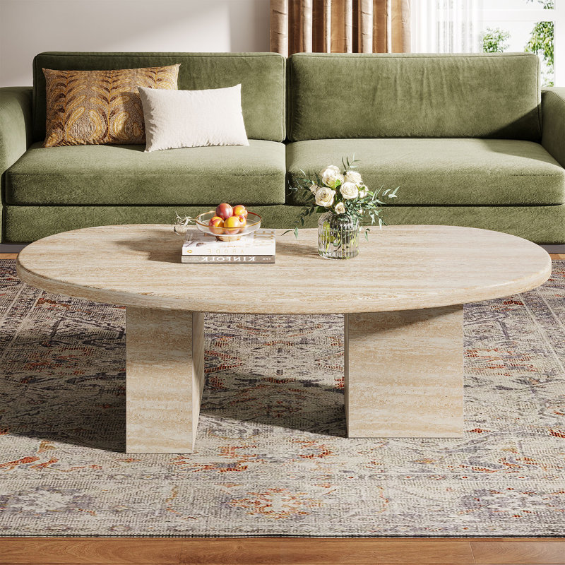 Gracie Oaks 45.3" Oval Coffee Table, All-Wood, Oak | Wayfair
